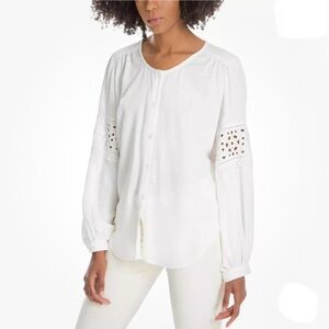 MAX STUDIO LONDON White Cotton Blouse with Lace insert. Sz S